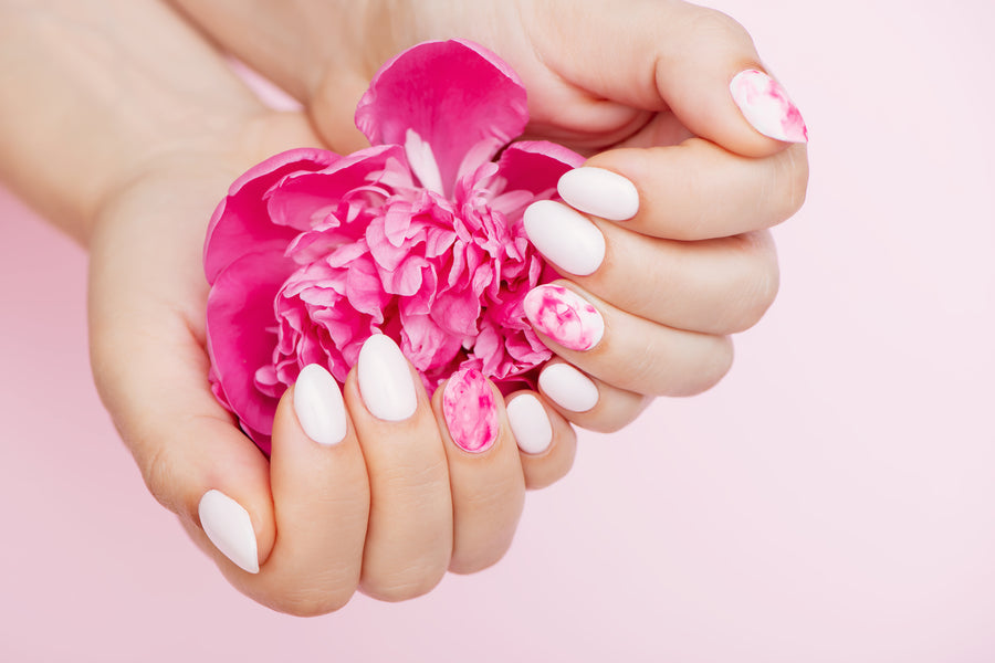 Floral French pop-on manicure
